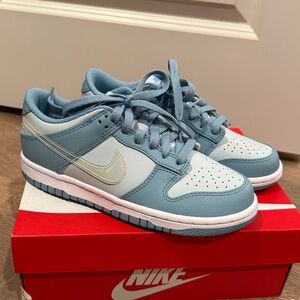 Nike Light Blue Dunk Sneakers with Clear Swoosh, NWT and box.